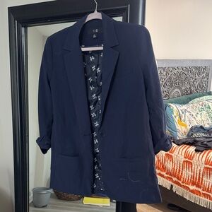 Forever 21 Dark Blue Blazer with Floral Lining